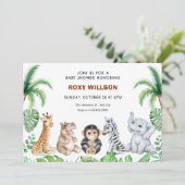 かわいいサファリの赤ちゃん動物のベビーシャワー 招待状 (スタンド正面)