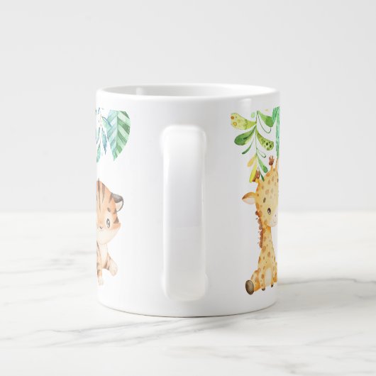 かわいいサファリの赤ちゃん動物の子供 ジャンボコーヒーマグカップ (裏面)