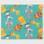 かわいいサファリの野生動物 ラッピングペーパー (フラット)