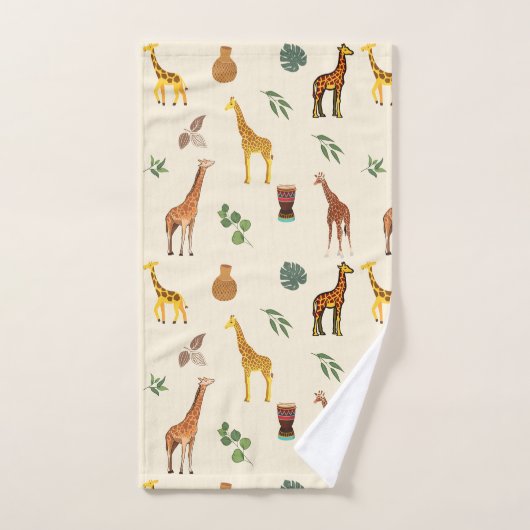 かわいいサファリアをテーマにしたキリンベージュ部族  バスタオルセット (ハンドタオル)
