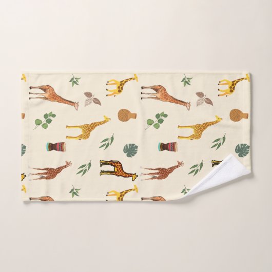 かわいいサファリアをテーマにしたキリンベージュ部族 バスタオルセット (ハンドタオル)