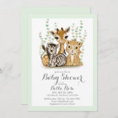 かわいいサファリアニマルグリーンベビーシャワー招待状 招待状 (正面/裏面)