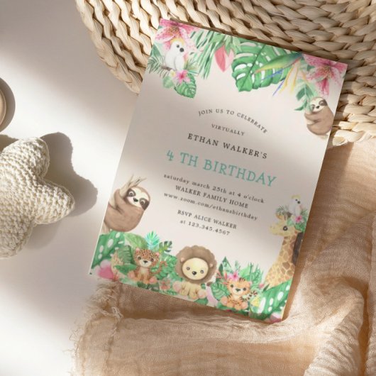 かわいいサファリアニマルバーチャル誕生日パーティー 招待状