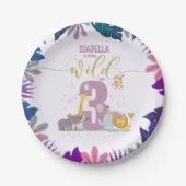 かわいいサファリアニマルヤングワイルド&3ガール誕生日 ペーパープレート (正面)