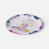 かわいいサファリアニマルヤングワイルド&3ガール誕生日 ペーパープレート (アングル)