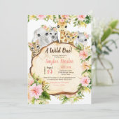 かわいいサファリアニマルワイルドワンガールファースト誕生日 招待状 (スタンド正面)