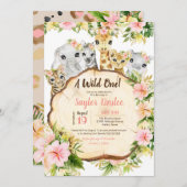 かわいいサファリアニマルワイルドワンガールファースト誕生日 招待状 (正面/裏面)