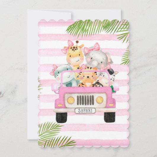 かわいいサファリエレファント&フレンズ女の子ベビーシャワー 招待状 (裏面)