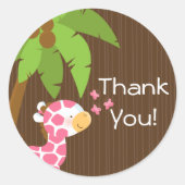 かわいいサファリキリンの女の子ベビーシャワーシール ラウンドシール (正面)