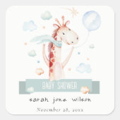 かわいいサファリキリン星雲バルーンベビーシャワー スクエアシール (正面)