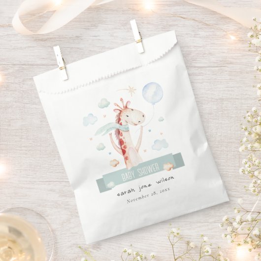 かわいいサファリキリン星雲バルーンベビーシャワー フェイバーバッグ (クリップ留めされた状態)