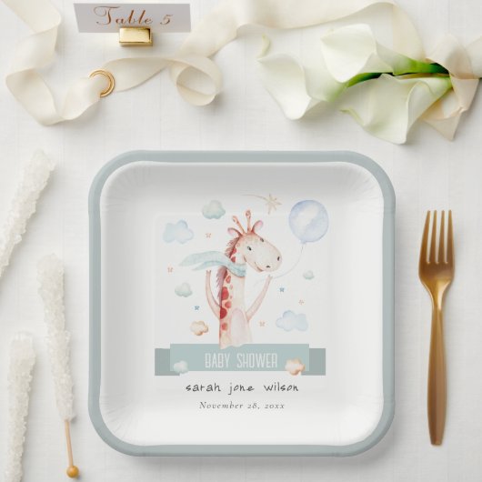 かわいいサファリキリン星雲バルーンベビーシャワー ペーパープレート (ウェディング)