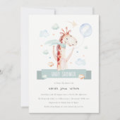 かわいいサファリキリン星雲バルーンベビーシャワー 招待状 (正面)