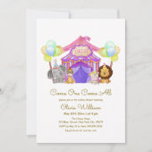 かわいいサファリサーカスカルナバル風船ベビーシャワー 招待状 (正面)