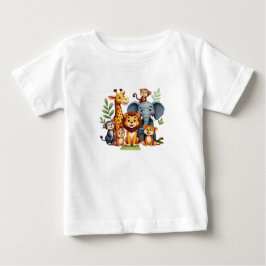 かわいいサファリジャングルの動物の子供用トップス ベビーTシャツ