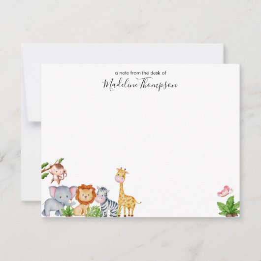 かわいいサファリジャングルの動物子供エレガントスクリプト ノートカード (正面)