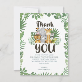 かわいいサファリジャングルの赤ちゃん動物たち サンキューカード