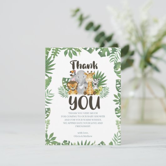 かわいいサファリジャングルの赤ちゃん動物たち サンキューカード (スタンド正面)