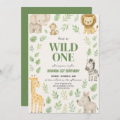 かわいいサファリジャングルアニマルズ誕生日 招待状 (正面/裏面)