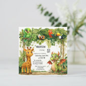 かわいいサファリジャングルアニマルチャイルド誕生日 招待状 (スタンド正面)