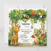 かわいいサファリジャングルアニマルチャイルド誕生日 招待状 (正面)