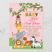 かわいいサファリジャングルガールベビーシャワー招待状 招待状 (正面/裏面)