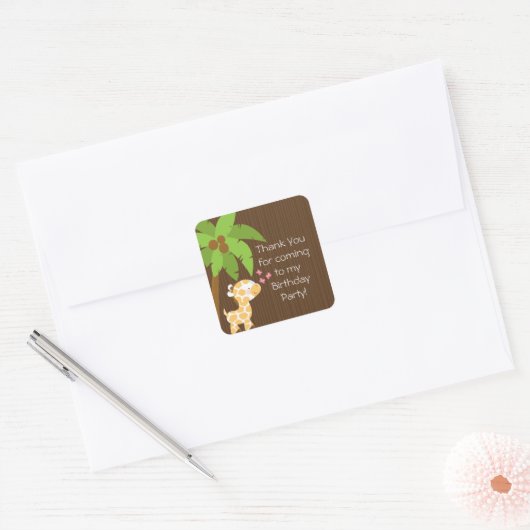 かわいいサファリジャングルキリン誕生日パーティー スクエアシール (封筒)