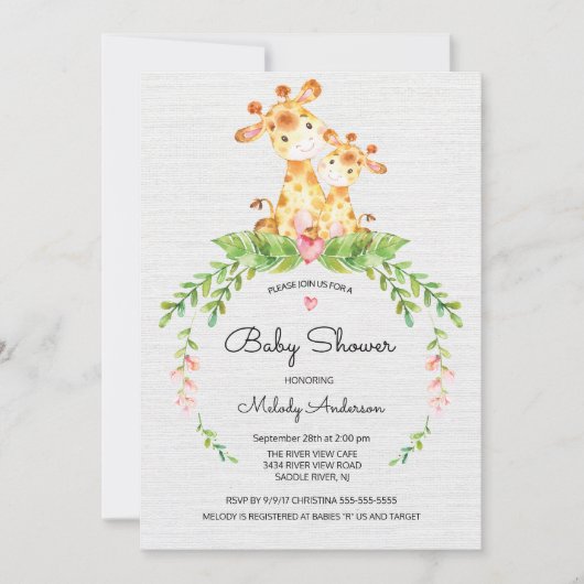 かわいいサファリジャングルキレーフベビーシャワー招待状 招待状 (正面)