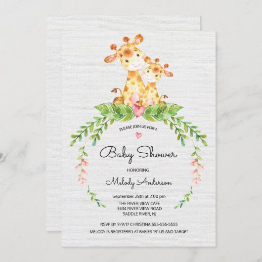 かわいいサファリジャングルキレーフベビーシャワー招待状 招待状 (正面/裏面)