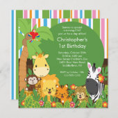 かわいいサファリジャングルバースデーパーティ招待状 招待状 (正面/裏面)