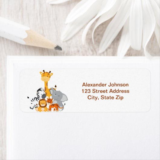 かわいいサファリジャングルベビーアニマルズ差出人住所 ラベル (インサイチュ)
