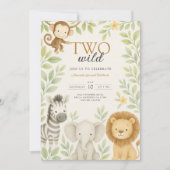 かわいいサファリジャングルベビーアニマルズ誕生日 招待状 (正面)