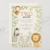 かわいいサファリジャングルベビーアニマルズ誕生日 招待状 (正面/裏面)