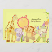 かわいいサファリジャングルベビーアニマルベビーシャワー 招待状 (正面/裏面)