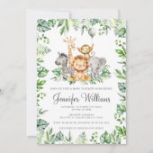 かわいいサファリジャングルワイルドアニマルズ男の赤ちゃんシャワー 招待状 (正面)