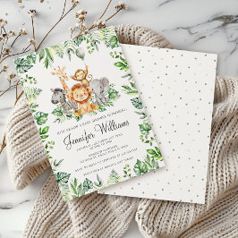 かわいいサファリジャングルワイルドアニマルズ男の赤ちゃんシャワー 招待状