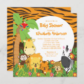 かわいいサファリジャングル動物のベビーシャワー招待状 招待状 (正面/裏面)