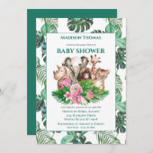かわいいサファリジャングル動物のベビーシャワー 招待状 (正面/裏面)