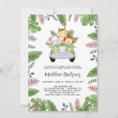 かわいいサファリジャングル動物のベビーシャワー 招待状 (正面)