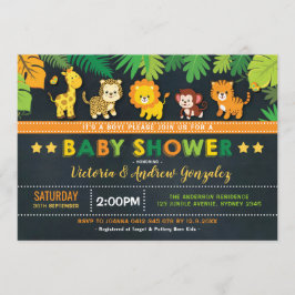 かわいいサファリジャングル動物の少年シャワー 招待状