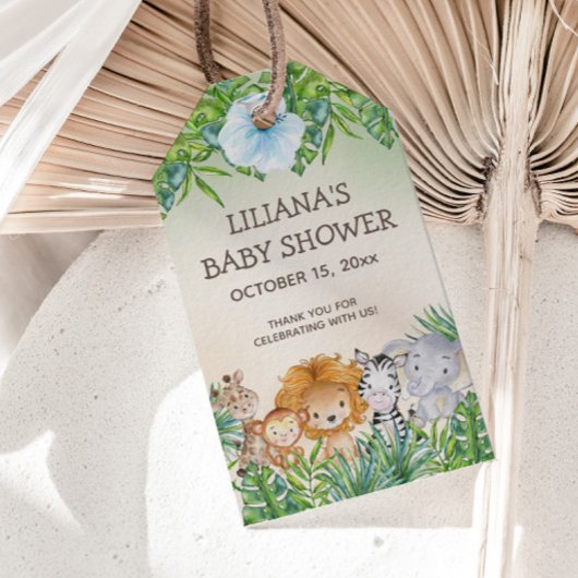 かわいいサファリジャングル動物の男の子の赤ちゃんシャワー ギフトタグ