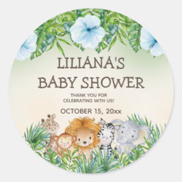 かわいいサファリジャングル動物の男の子の赤ちゃんシャワー ラウンドシール