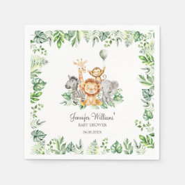 かわいいサファリジャングル動物の緑の赤ちゃんシャワー スタンダードカクテルナプキン