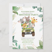 かわいいサファリジャングル動物の誕生日パーティー 招待状 (正面)