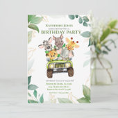 かわいいサファリジャングル動物の誕生日パーティー 招待状 (スタンド正面)