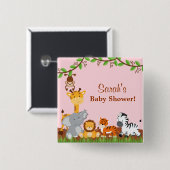 かわいいサファリジャングル動物ガールベビーシャワーボタン 缶バッジ (正面&裏面)