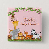 かわいいサファリジャングル動物ガールベビーシャワーボタン 缶バッジ (正面)