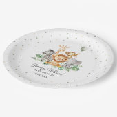 かわいいサファリジャングル動物グリーンベビーシャワー ペーパープレート (アングル)