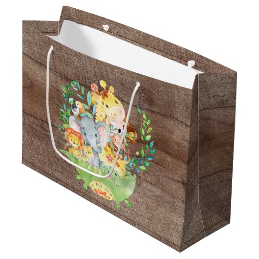 かわいいサファリジャングル動物ベビーシャワー抱き枕 ラージペーパーバッグ (正面アングル)