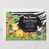 かわいいサファリジャングル動物ベビーシャワー招待状 招待状 (正面)
